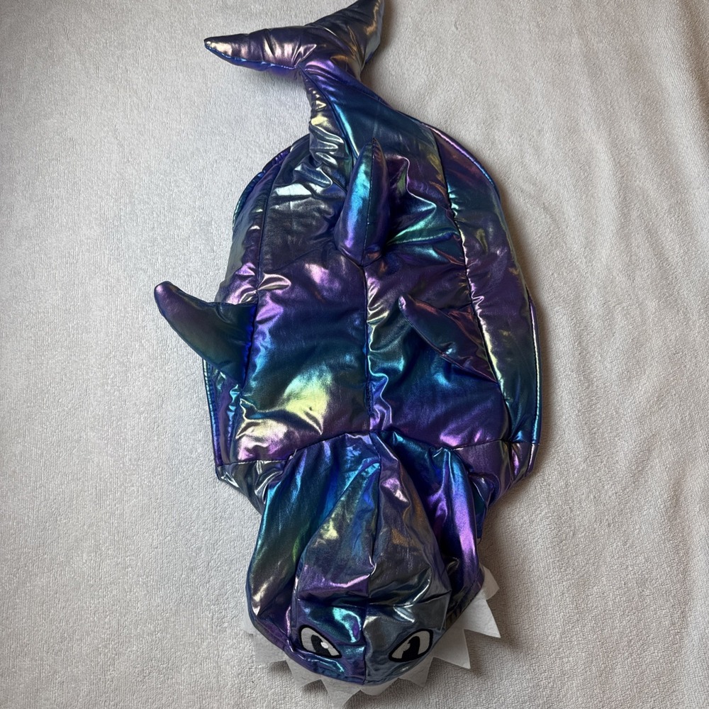 Iridescent Shark Dog Costume Holographic Pet Halloween Hoodie Fins Teeth